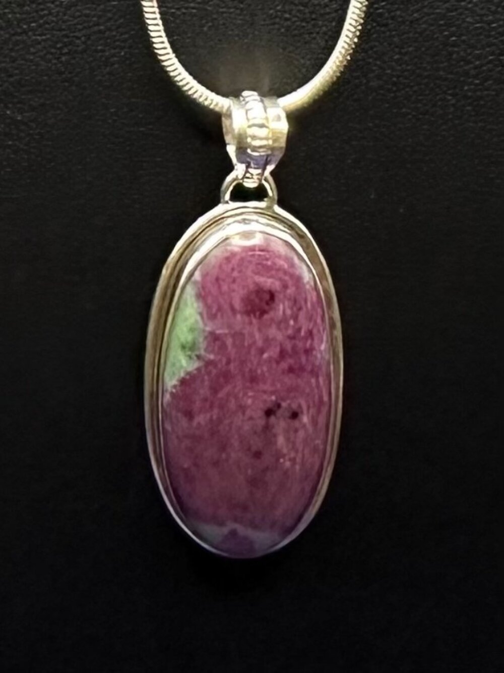 Natural Ruby Zoisite Gemstone Sterling Pendant Necklace